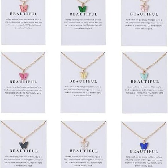 Jewelry - 9 pcs Colorful Butterfly Pendant Necklace for Women Bohemian Acrylic Adjustable